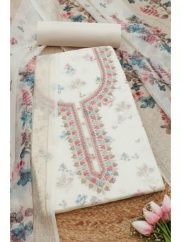 Soch - Womens Cream Organza Foil Print Unstitched Dress Material (Set of 3)