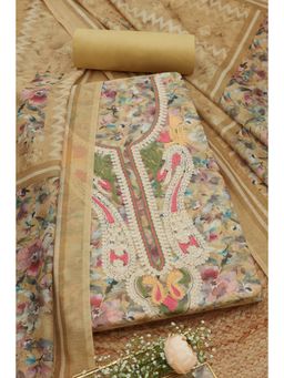 Soch - Womens Olive Chanderi Foil Print Unstitched Dress Material (Set of 3)