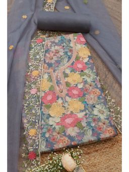 Soch - Womens Grey Chanderi Foil Print Unstitched Dress Material (Set of 3)