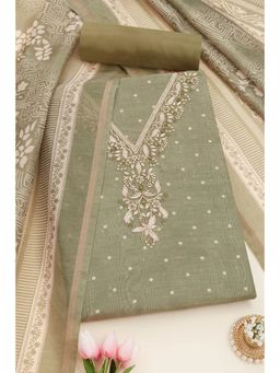 Soch - Womens Green Chanderi Dots Unstitched Dress Material (Set of 3)