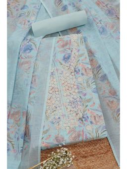Soch - Womens Powder Blue Linen Botanical Print Unstitched Dress Material (Set of 3)