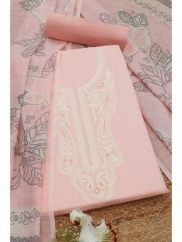 Soch - Womens Peach Linen Foil Print Unstitched Dress Material (Set of 3)