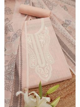 Soch - Womens Pink Linen Foil Print Unstitched Dress Material (Set of 3)