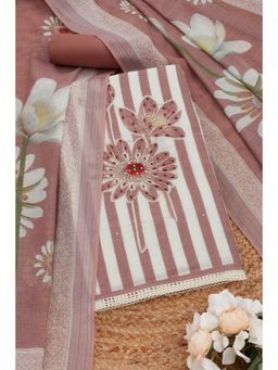 Soch - Womens Earth Cotton Striped Unstitched Dress Material (Set of 3)