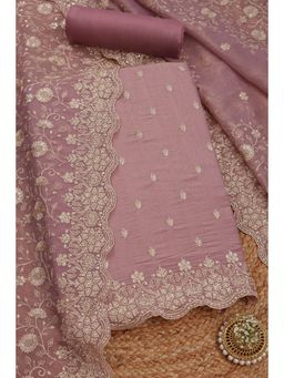 Soch - Womens Lavender Crushed Silk Embroidered Unstitched Dress Material (Set of 3)