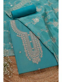 Soch - Womens Blue Tissue Shimmer Embroidered Unstitched Dress Material (Set of 3)