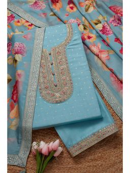 Soch - Womens Powder Blue Silk Blend Embroidered Unstitched Dress Material (Set of 3)