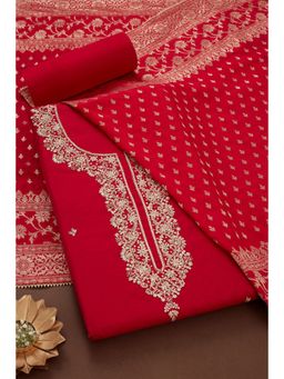 Soch - Womens Red Chanderi Embroidered Unstitched Dress Material (Set of 3)