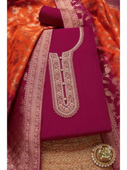 Soch - Womens Magenta Silk Blend Embroidered Unstitched Dress Material (Set of 3)