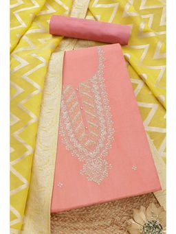 Soch - Womens Peach Tissue Embroidered Unstitched Dress Material (Set of 3)