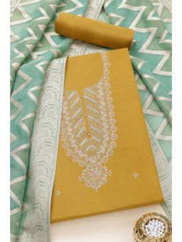 Soch - Womens Mustard Tissue Embroidered Unstitched Dress Material (Set of 3)