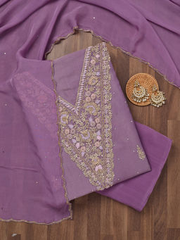 Koskii - Lavender Stonework Tissue Unstitched Dress Material (Set of 3)