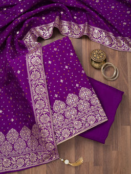 Koskii - Purple Mirrorwork Semi Crepe Unstitched Dress Material (Set of 3)