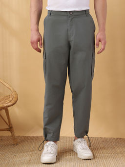 Dennis Lingo - Men Grey Solid Nylon Mid Rise Straight Fit Cargo Trouser
