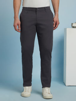 Dennis Lingo - Men Grey Solid Cotton Lycra Mid Rise Slim Fit Chinos