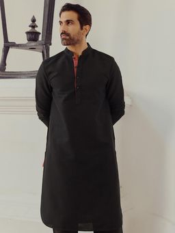 Andamen - Men Black Medium Length Wool Cotton Kurta