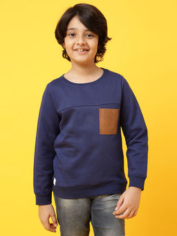 Tales & Stories - Boy's Navy Blue Cotton Poly Printed Sweatshirt