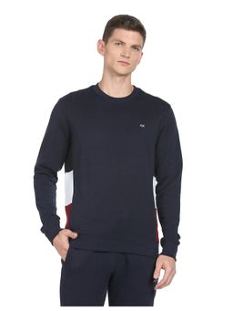 Arrow - Sports Men Navy Solid Crew Neck Contrast Panel Sweatshirt