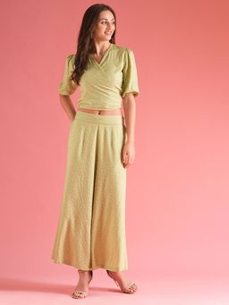 Globus - Women Green Wrap Tie Back Top with Palazzos Co-Ord (Set of 2)