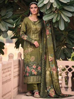 Stylee LIFESTYLE - Olive Green Viscose Digital Printed Dress Material