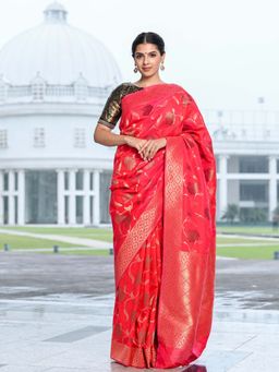 Beatitude - Pink Banarasi Silk Woven Saree with Unstitched Blouse