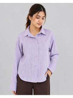 Twenty Dresses by Nykaa Fashion - Lavender Effortlessly Chic Pink Stripes Cotton Shirt