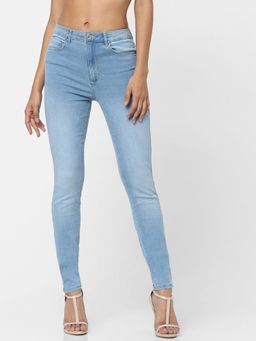 ONLY - Women Solid Light Blue High Waist Skinny Jeans