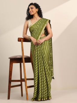 Libas - Green Leheriya Saree with Solid Unstitched Blouse