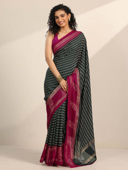 Libas - Green Ethnic Motif Saree with Printed Unstitched Blouse