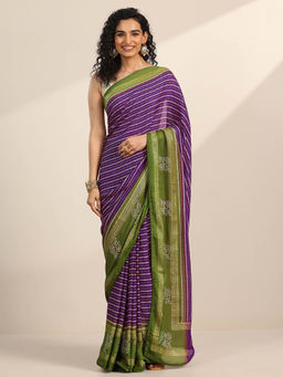 Libas - Purple Ethnic Motif Saree with Printed Unstitched Blouse