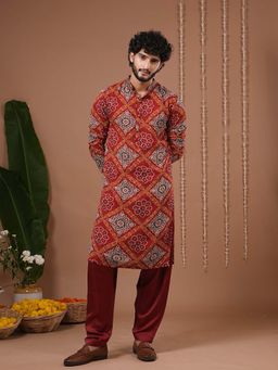 Ahi Clothing - Maroon Georgette Mandarin Neck Printed Kurta With Salwar
