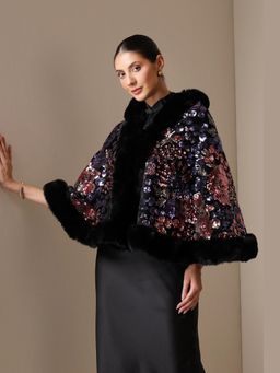 Dusala India - Dusala Aurora Sequin Vegan Fur Cape