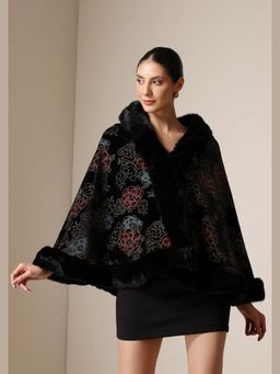 Dusala India - Dusala Noir Bloom Vegan Fur Cape