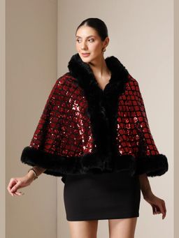 Dusala India - Dusala Scarlet Luxe Vegan Fur Cape