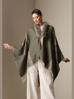 Dusala India - Dusala Olive Mist Vegan Fur Cape