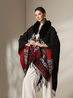 Dusala India - Dusala Crimson Luxe Vegan Fur Cape