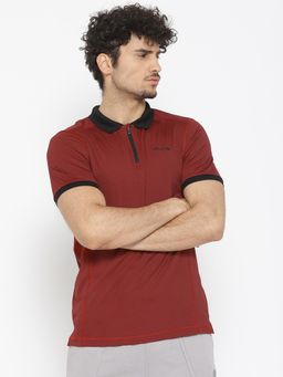 Alcis - Men Maroon Self Design Polo Collar T-shirt
