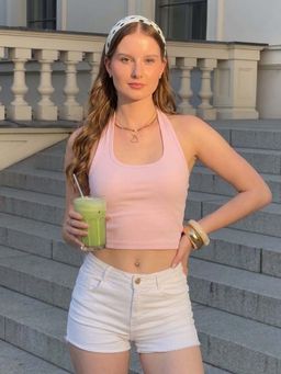 PRONK - Pink Powder Pink Halter Crop Top
