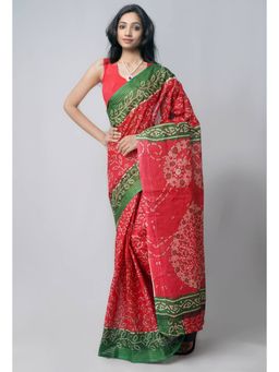 Unnati Silks - Red Pure Kota With Bandhni Prints Cotton Saree with Unstitched Blouse