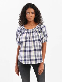 Levi's - Regular White Checks Puff Sleeves Tops