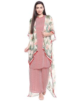 Soup by Sougat Paul - Tropical Cape with Red Kurta and Palazzo