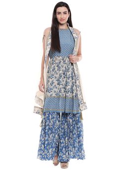 Soup by Sougat Paul - Applique Blue Top with Sharara and Jacket