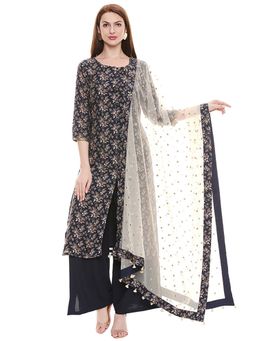 Soup by Sougat Paul - Applique Blue Kurta with Palazzo and Dupatta