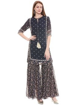 Soup by Sougat Paul - Applique Blue Kurta with Sharara