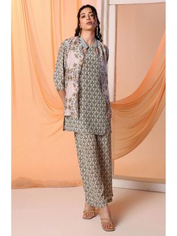 Soup by Sougat Paul - Araya Printed Green Kurti with Pant and Jacket
