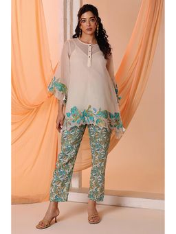 Soup by Sougat Paul - Aarani Appliqued Off White Tunic with Pant