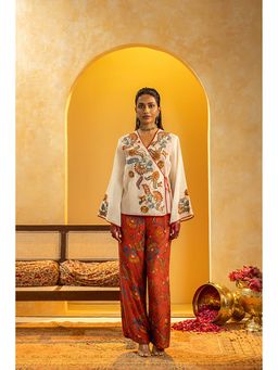 Soup by Sougat Paul - Rangtara Appliqued Off White Tunic with Pant Co-Ord Set