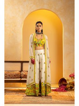 Soup by Sougat Paul - Rangtara Off White Top with Palazzo and Jacket