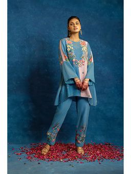 Soup by Sougat Paul - Baghira Appliqued Blue Kurti with Pant
