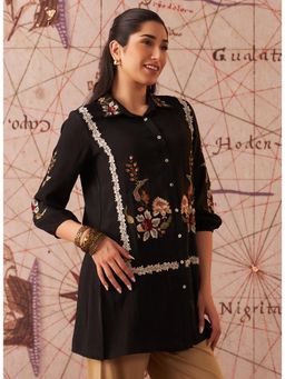 Lakshita - Black Embroidered Rayon Shirt for Women